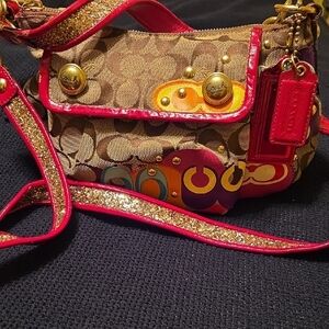 Coach Groovy Vintage Monogram Poppy Red & Gold Handbag 2 Hangtags